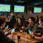 Fans engaging in tin soi kèo strategies while cheering for their teams in a lively sports bar