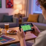 Bongdalu user actively placing a live bet on a smartphone in a casual home setting.