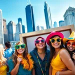 Capture the fun at our photo booth rental chicago with colorful props and a lively atmosphere!