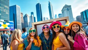 Capture the fun at our photo booth rental chicago with colorful props and a lively atmosphere!