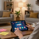 Engaging gameplay on sv66 online casino app in a cozy home setting
