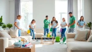 Efficient team performing cleaning services near me in a bright, modern home setting.