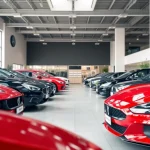 Egham car dealership showcasing a modern showroom with sleek vehicles and bright ambiance.