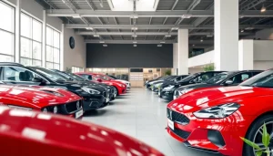 Egham car dealership showcasing a modern showroom with sleek vehicles and bright ambiance.