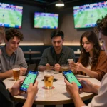 Engaging sports betting action on the 789 Club app with friends placing bets in a lively environment.