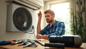 AC Repair Tampa technician working on a residential air conditioning system with tools in focus.