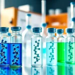 Showcasing Peptides UK in a laboratory setting with elegant glass vials.