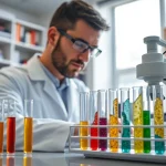 Analyze Peptides UK in a professional lab with a scientist working carefully.