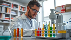 Analyze Peptides UK in a professional lab with a scientist working carefully.