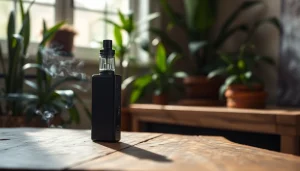 Explore our THC vape for sale near Manchester featuring a sleek design on a rustic table.