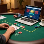 Engaging in poker gameplay at home using Rikvip, showcasing colorful chips and a cozy ambiance.