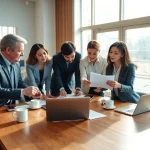 Explore Federal and State contracts and grants while professionals collaborate in a modern office.