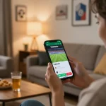 Cakhiatv app showcasing live football matches with a sports fan engaging on mobile during game day.