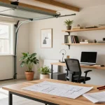 Garage conversion specialist near me transforming an unused garage into a stylish home office with modern decor.