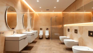 Transforming an environment with commercial washroom refurbishment featuring modern aesthetics.