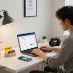 Ezzocard virtual prepaid cards displayed in a modern home office setting with a laptop and smartphone.