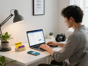 Ezzocard virtual prepaid cards displayed in a modern home office setting with a laptop and smartphone.