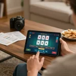 Engaging with live dealer blackjack on 88vv through a tablet in a cozy home setting