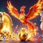 Experience ดูหนังออนไลน์ with a vibrant and dynamic scene featuring partnered phoenixes and casino elements.
