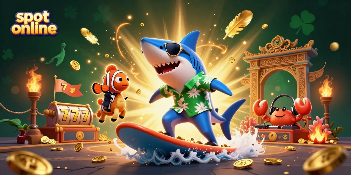 Spin exciting slot online games with our vibrant 3D cartoon scene featuring playful marine characters!