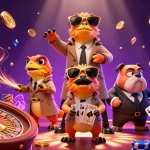 Engaging scene at basswin casino with raptors in disguise and casino elements.