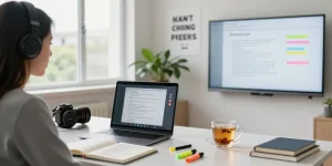 Student in a focused online learning environment for ia +18 materials.