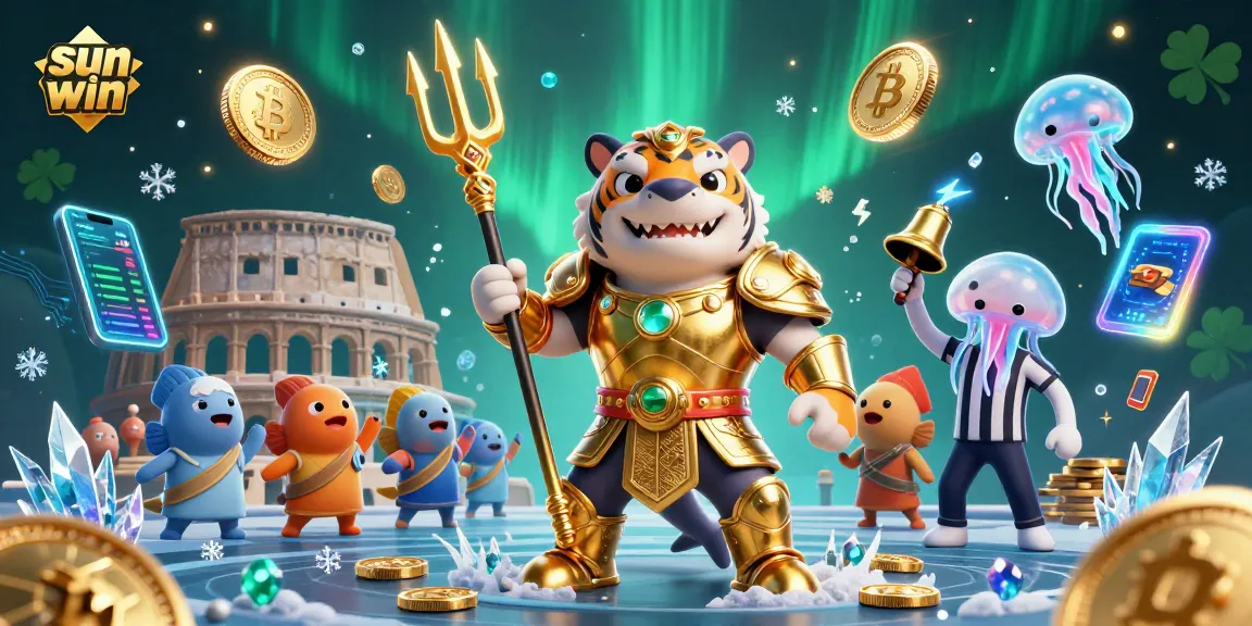 Experience the excitement of sun win as a fierce shark in golden armor leads a dynamic underwater contest.