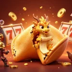 Engage in snowballing action with a giant golden fortune cookie scene packed with casino elements.