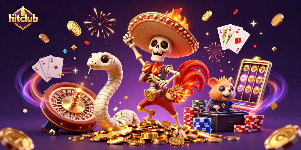 Experience the thrill at hitclub with a lively scene of gaming excitement and treasure.