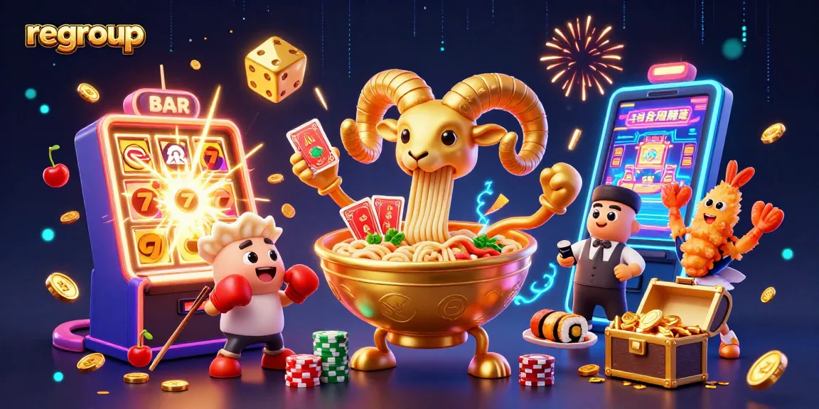 Catch the excitement as the giant ramen bowl deals cards and interacts in the lively regroup casino scene.