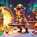 B52CLUB features playful dinosaurs at a vibrant casino, engaging players with excitement.
