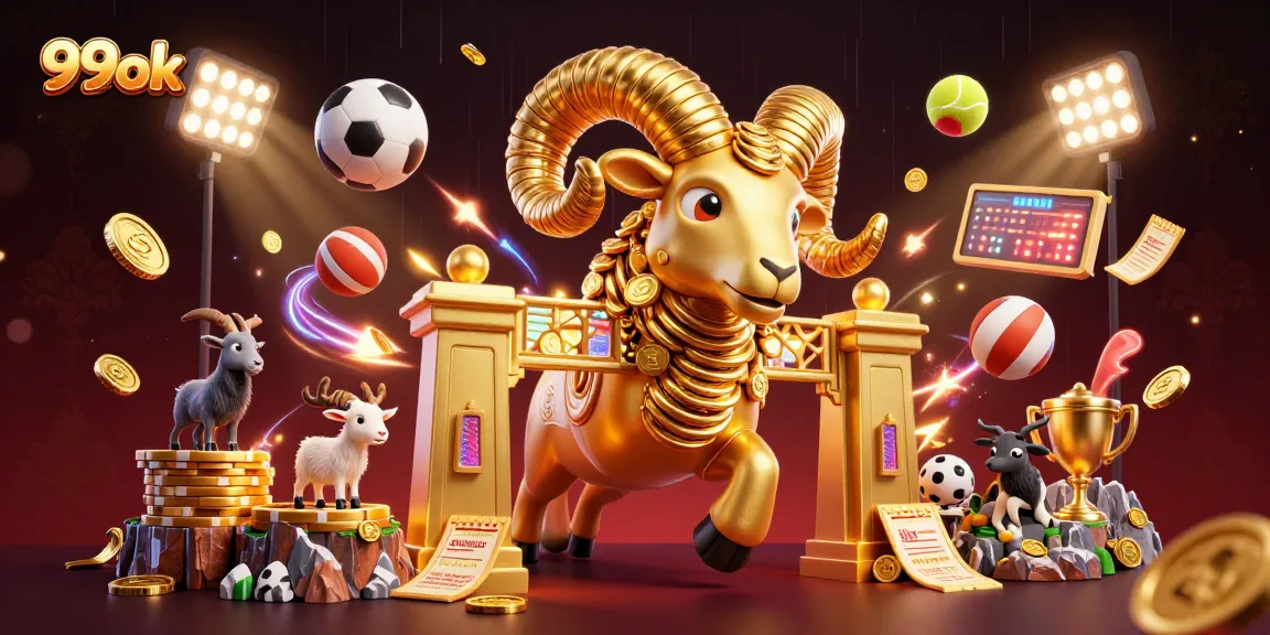Experience thrilling games with 99ok as the golden ram charges through a vibrant casino landscape.