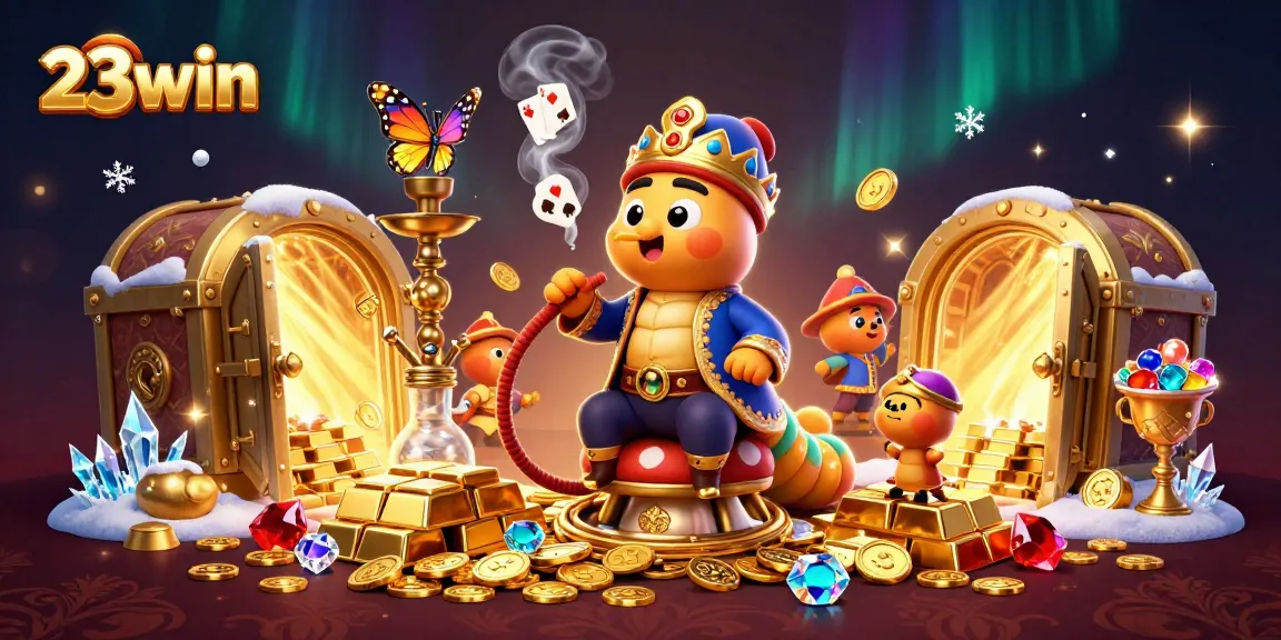 Experience stunning gambling visuals with 23win's energetic casino illustration featuring vibrant treasures and excitement.