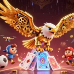 Experience thrilling moments in sports with gavangtv's vibrant 3D illustration of a golden eagle amidst flying sports elements.