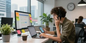 telephone lookup by phone number in a bright urban office with mobile technology analysis