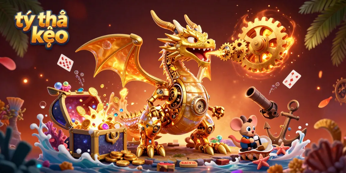 Bet on tỷ lệ kèo with the golden dragon showcasing casino elements and underwater treasures.