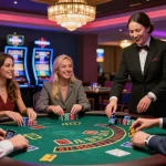 Exciting credit card casino scene showcasing players engaged at blackjack and slots at https://scoarch.org.uk, highlighting a vibrant gambling atmosphere.